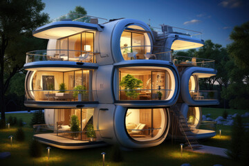 Eco friendly modular housing featuring panoramic windows