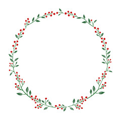 Holiday seaason Red berries vector illustration. Botanical circle Botanical frame design.Hand-drawn style.	