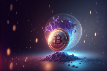 Trading, chart, bitcoin, money, rich. Close-up bitcoin coin with flying coins. Bitcoin Crypto currency Gold BTC Bit Coin close up of Bitcoin coins isolated. Blockchain technology, bitcoin mining