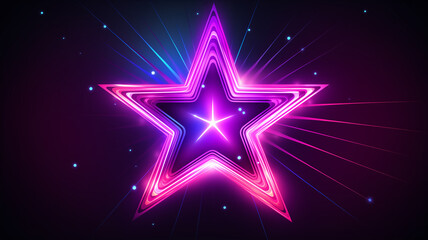 Obraz premium Neon bunter Stern mit Lichteffekten auf dunklem Hintergrund. Querformat. Generative Ai.