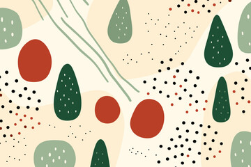 Lines dots shapes floral seamless pattern background. Good for fashion fabrics, children’s clothing, T-shirts, postcards, email header, wallpaper, banner, posters, events, covers, and more.