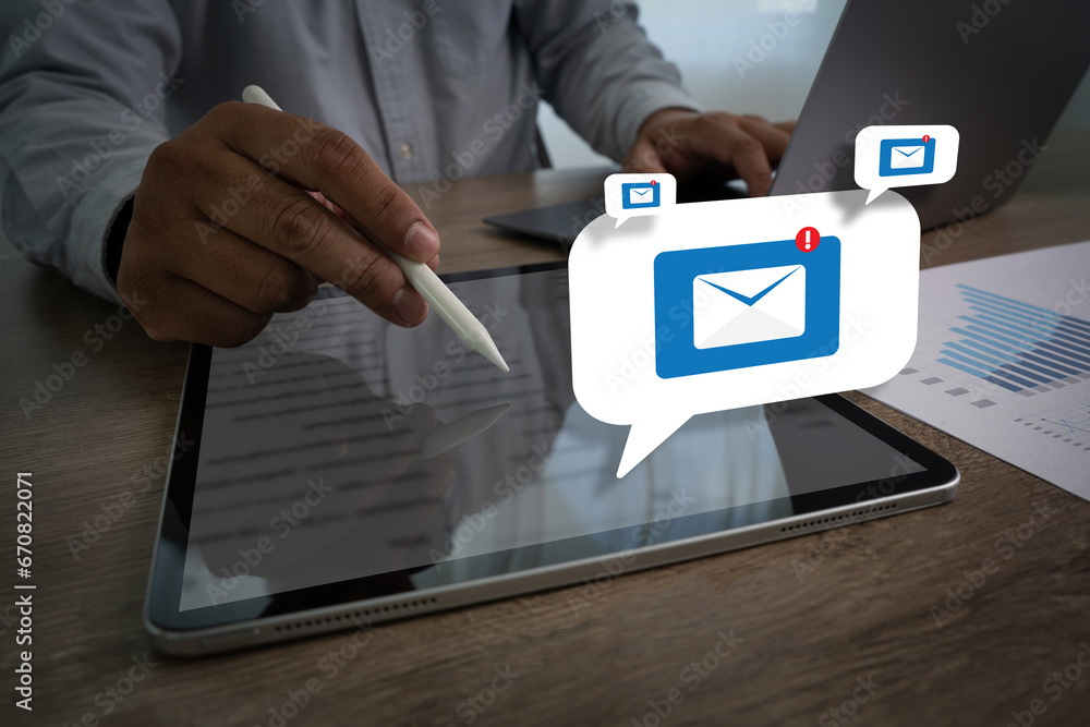 Poster mail communication connection message to mailing contacts phone global letters concept
