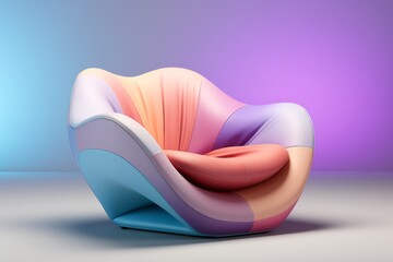 Chair with an asymmetrical silhouette and pastel gradient upholstery, creating a visually striking focal point, Generative AI 