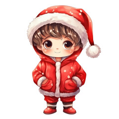 Watercolor Christmas Elements. Cute Boys in Christmas Suit Clipart. Adorable Boy in Christmas Theme.