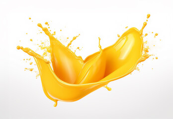 Splash of yellow juice isolated, orange juice, mango juice splash on white background - obrazy, fototapety, plakaty