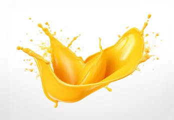 Foto auf Acrylglas Splash of yellow juice isolated, orange juice, mango juice splash on white background © xphar