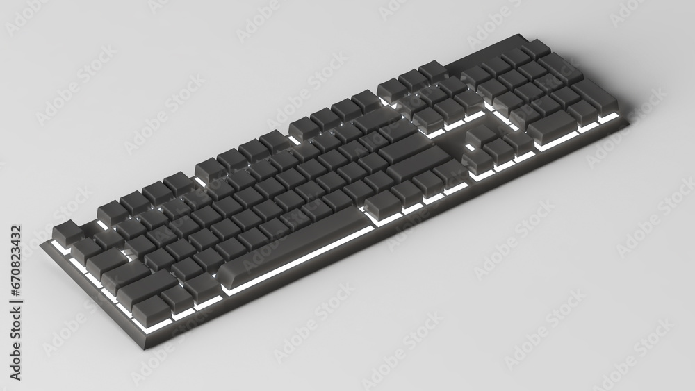 Poster black mechanical keyboard model on white background,3d rendering