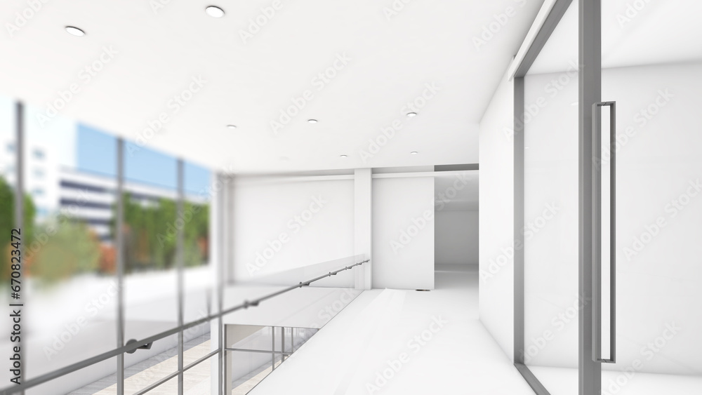 Poster the white interior structure shows the structure and the corridor area.,3d rendering
