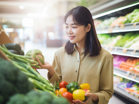 Portrait of AsiAn-American woman standing in a supermarket