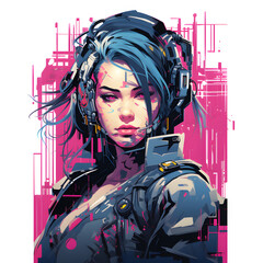 Cyberpunk girl isolated on white 