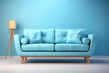 Fototapeta na wymiar Scandinavian-inspired sofa in cool pastel blue, emphasizing clean lines and comfort, Generative AI