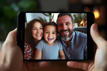 "スマートフォンの画面に映る愛する家族の笑顔"