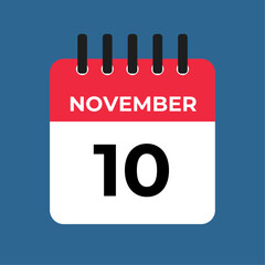 november 10 calendar reminder. 10 november daily calendar icon template. Calendar 10 november icon Design template. Vector illustration
