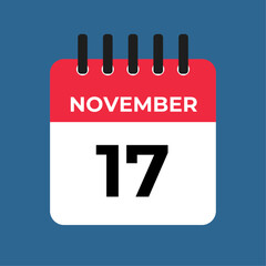 november 17 calendar reminder. 17 november daily calendar icon template. Calendar 17 november icon Design template. Vector illustration