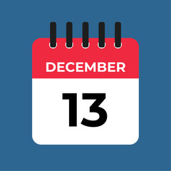 december 13 calendar reminder. 13 december daily calendar icon template. Calendar 13 december icon Design template. Vector illustration
