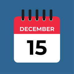 december 14 calendar reminder. 15 december daily calendar icon template. Calendar 15 december icon Design template. Vector illustration
