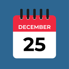 december 25 calendar reminder. 25 december daily calendar icon template. Calendar 25 december icon Design template. Vector illustration
