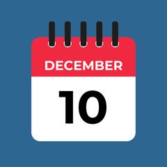 december 10 calendar reminder. 10 december daily calendar icon template. Calendar 10 december icon Design template. Vector illustration
