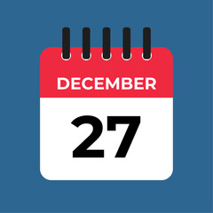 december 27 calendar reminder. 27 december daily calendar icon template. Calendar 27 december icon Design template. Vector illustration
