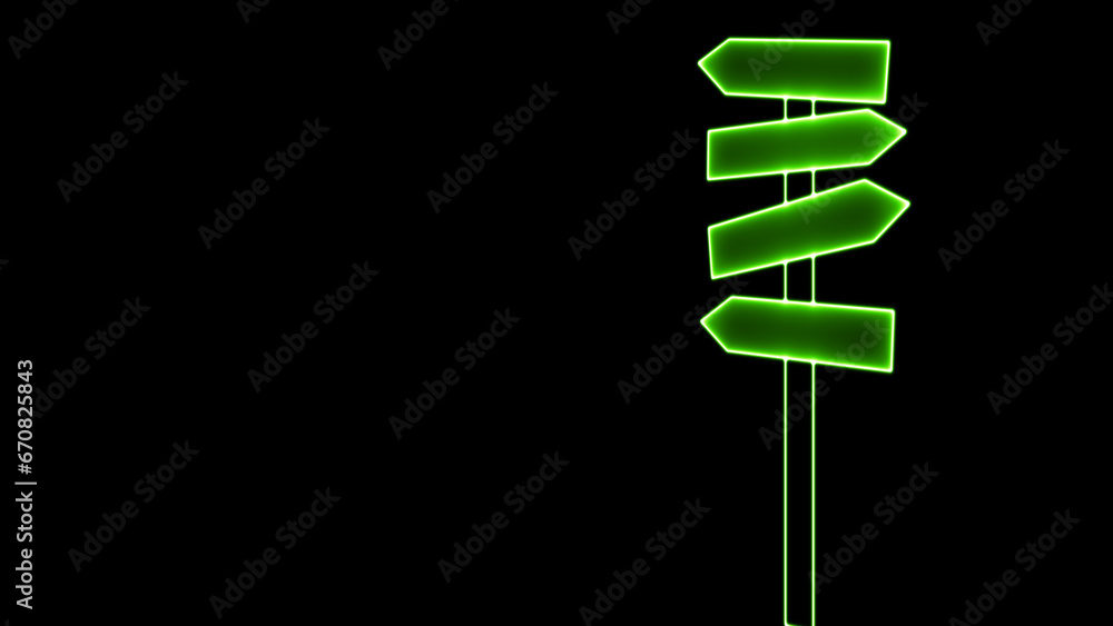 Poster neon signboard. green signboard. blank signpost of isolated type. road guideposts are to control tra