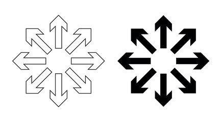 Arrows pointing in different directions line icons flat symbols