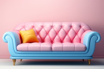 Sofa with a two-tone design, combining pastel blue and pastel pink for a harmonious and playful look, Generative AI 