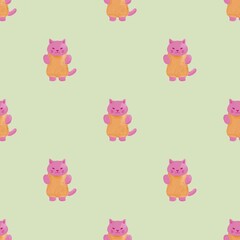 Seamless cute cat pattern in watercolor style