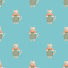 Seamless cute cat pattern in watercolor style