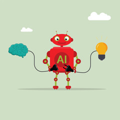 Modern robot artificial intelligence connect human brain and idea, artificial intelligence enhance, ai human support concept