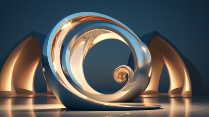 Captivatingly crafted, the sculpture radiates with a luminous spiral, evoking a mesmerizing sense of wonder and contemplation through its play of light and reflection - obrazy, fototapety, plakaty