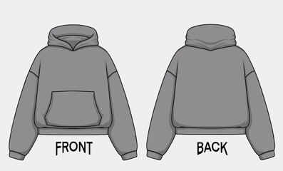 Premium Vector | Design Mock up Boxy Croptop Hoodie front and back, color can be changed.