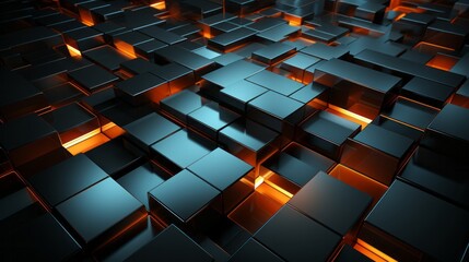 The vibrant hues of black and orange cubes dance in the light, creating a striking and dynamic...