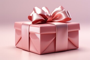 Obraz premium Floating pastel pink gift box with a bow, representing the joy of giving and receiving, Generative AI
