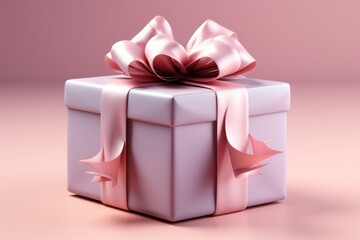 Obraz premium Floating pastel pink gift box with a bow, representing the joy of giving and receiving, Generative AI