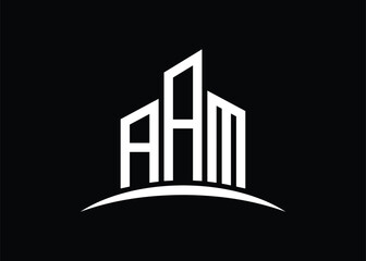 Letter AAM building vector monogram logo design template. Building Shape AAM logo.