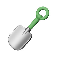 3D Shovel Icon isolated with green handle