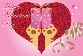 猫のプレゼントのバレンタインカード
