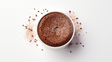 Fragrant Chocolate Souffle with white background and spotlight for advertise and presentation in top view. Created using generative AI.