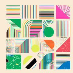 Vintage Style Vectors: set of retro Risograph Abstract Shapes and elements, risography colors and forms 