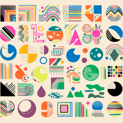 Vintage Style Vectors: set of retro Abstract Shapes and elements, risography colors and forms 