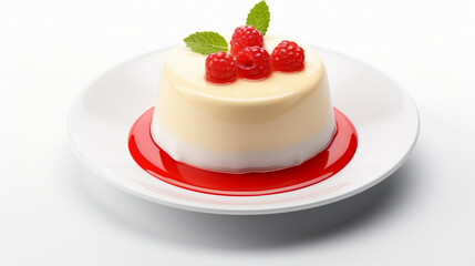 Front view fresh Panna cotta with clear white background and spotlight for product presentation. Created using generative AI.