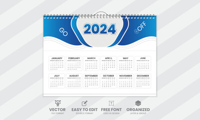 modern and simple 2024 calendar design.