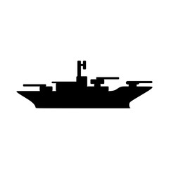 Battleship or Warship in silhouette flat icon. War design element vector illustration in trendy style. Editable graphic resources for many purposes.