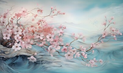 background with water color painting of pink and white flowers in bloom