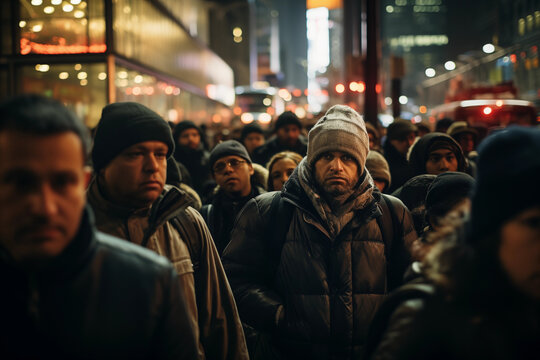big crowd of people in the city street night