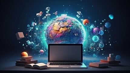 Business technology with laptop global connection. AI generated image