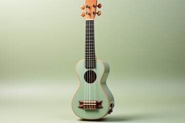 Fototapeta premium Ukulele with a pastel gray body and pastel green strings, striking a balance between modernity and serenity, Generative AI