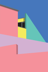 illustrator building structure design pink purple green yellow color