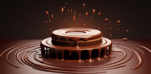 Chocolate podium 3D background product coffee stand display platform liquid milk splash. 3D...