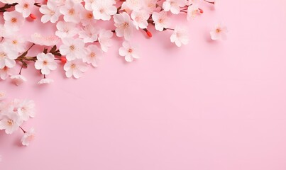 Fototapeta na wymiar pink cherry blossoms on pink background